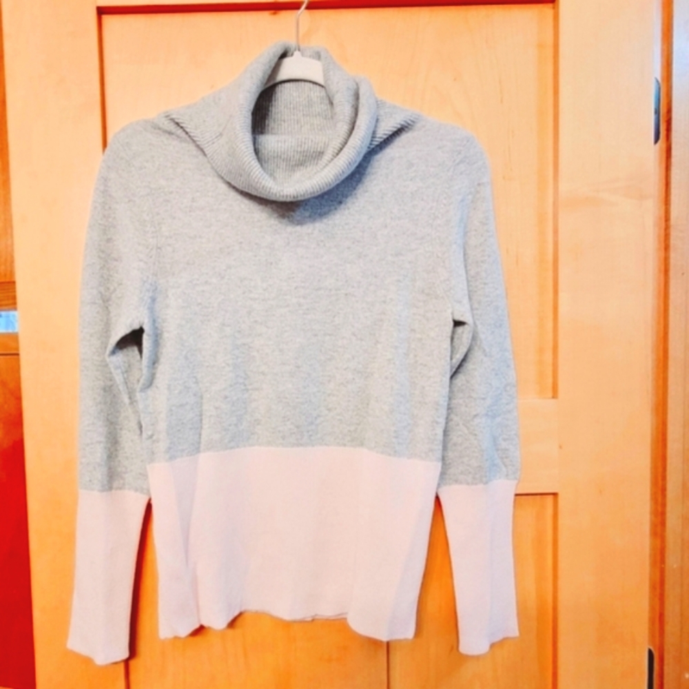 Esthēme 100% Cashmere Colorblock Cowl Neck Sweater Heather Gray Blush Pink - Picture 3 of 14